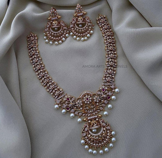 Gold Plated Necklace Beautiful Diamond Necklace Ruby CZ Jewelry Set American Diamond Pear